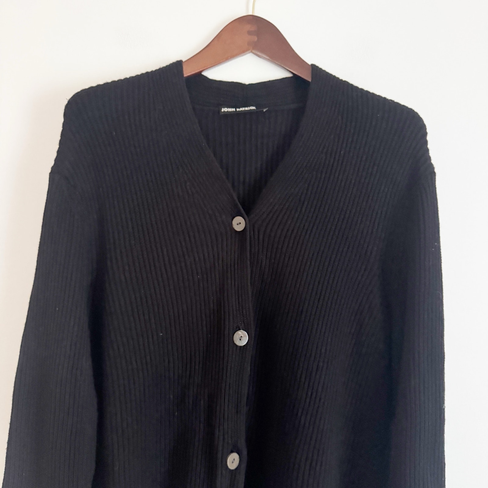 John Patrick Merino Wool Silk Ribbed Cardigan Sweater Black Large L — image 3 of 7
